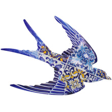 Load image into Gallery viewer, Portuguese Azulejo Metal Swallow Wall Decor – Blue Tile Design Hanging Accent, 14.5&quot; Wide
