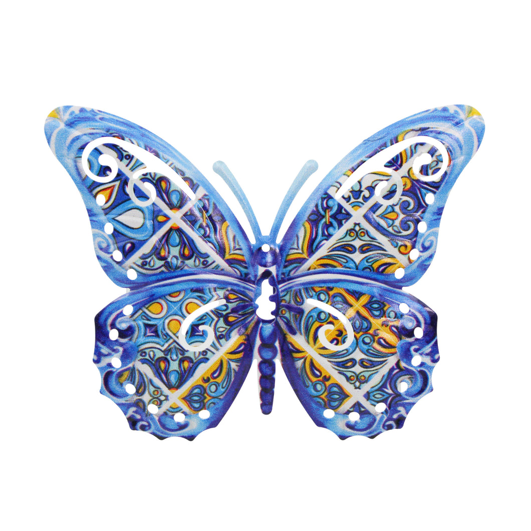 Portuguese Azulejo Metal Butterfly Wall Decor – Blue Tile Design Hanging Accent