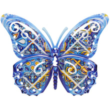 Load image into Gallery viewer, Portuguese Azulejo Metal Butterfly Wall Decor – Blue Tile Design Hanging Accent
