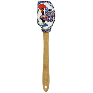 Portuguese Azulejo Silicone Baking Spatula with Rooster Design & Wooden Handle