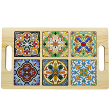 Load image into Gallery viewer, Portuguese Azulejo Style Wooden Serving Tray - Unique Tile Designs
