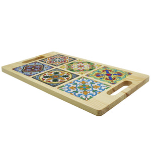 Portuguese Azulejo Style Wooden Serving Tray - Unique Tile Designs