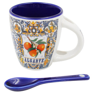 Algarve Colorful Azulejo Pattern Ceramic Espresso Cup with Integrated Spoon