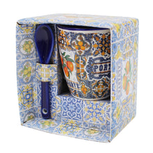 Load image into Gallery viewer, Algarve Colorful Azulejo Pattern Ceramic Espresso Cup with Integrated Spoon
