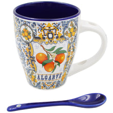 Load image into Gallery viewer, Algarve Colorful Azulejo Pattern Ceramic Mug with Integrated Spoon
