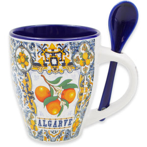 Algarve Colorful Azulejo Pattern Ceramic Mug with Integrated Spoon