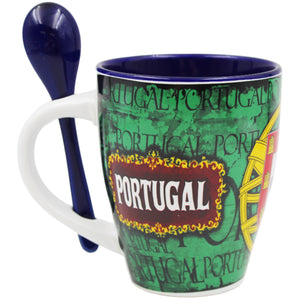 Portuguese Armillary Sphere & Rooster - Ceramic Mug with Spoon Set