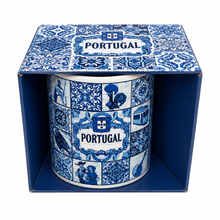 Load image into Gallery viewer, Portugal Ceramic Coffee Mug with Blue Azulejo Tile Design &amp; Portuguese Icons, 10 oz
