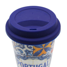 Load image into Gallery viewer, Ceramic Mug with Silicone Lid - Vibrant Portuguese Icons Azulejo Pattern
