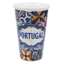 Load image into Gallery viewer, Ceramic Mug with Silicone Lid - Vibrant Portuguese Icons Azulejo Pattern
