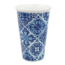 Load image into Gallery viewer, Ceramic Mug with Silicone Lid - Blue and White Portuguese Azulejo Pattern
