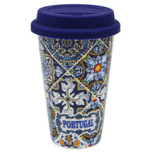 Load image into Gallery viewer, Ceramic Mug with Silicone Lid - Vibrant Portuguese Azulejo Pattern
