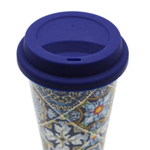 Load image into Gallery viewer, Ceramic Mug with Silicone Lid - Vibrant Portuguese Azulejo Pattern
