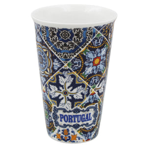 Ceramic Mug with Silicone Lid - Vibrant Portuguese Azulejo Pattern