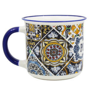 Portugal Azulejo Tile Ceramic Coffee Mug with Multicolor Pattern, 12 oz.