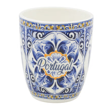 Load image into Gallery viewer, Portuguese Ceramic Espresso Cup with Spoon – Blue Swallow Azulejo Design
