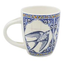 Load image into Gallery viewer, Portuguese Ceramic Espresso Cup with Spoon – Blue Swallow Azulejo Design
