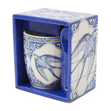 Load image into Gallery viewer, Portuguese Ceramic Espresso Cup with Spoon – Blue Swallow Azulejo Design
