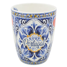 Load image into Gallery viewer, Ceramic Rooster Mug with Integrated Spoon - Traditional Portuguese Azulejo Style
