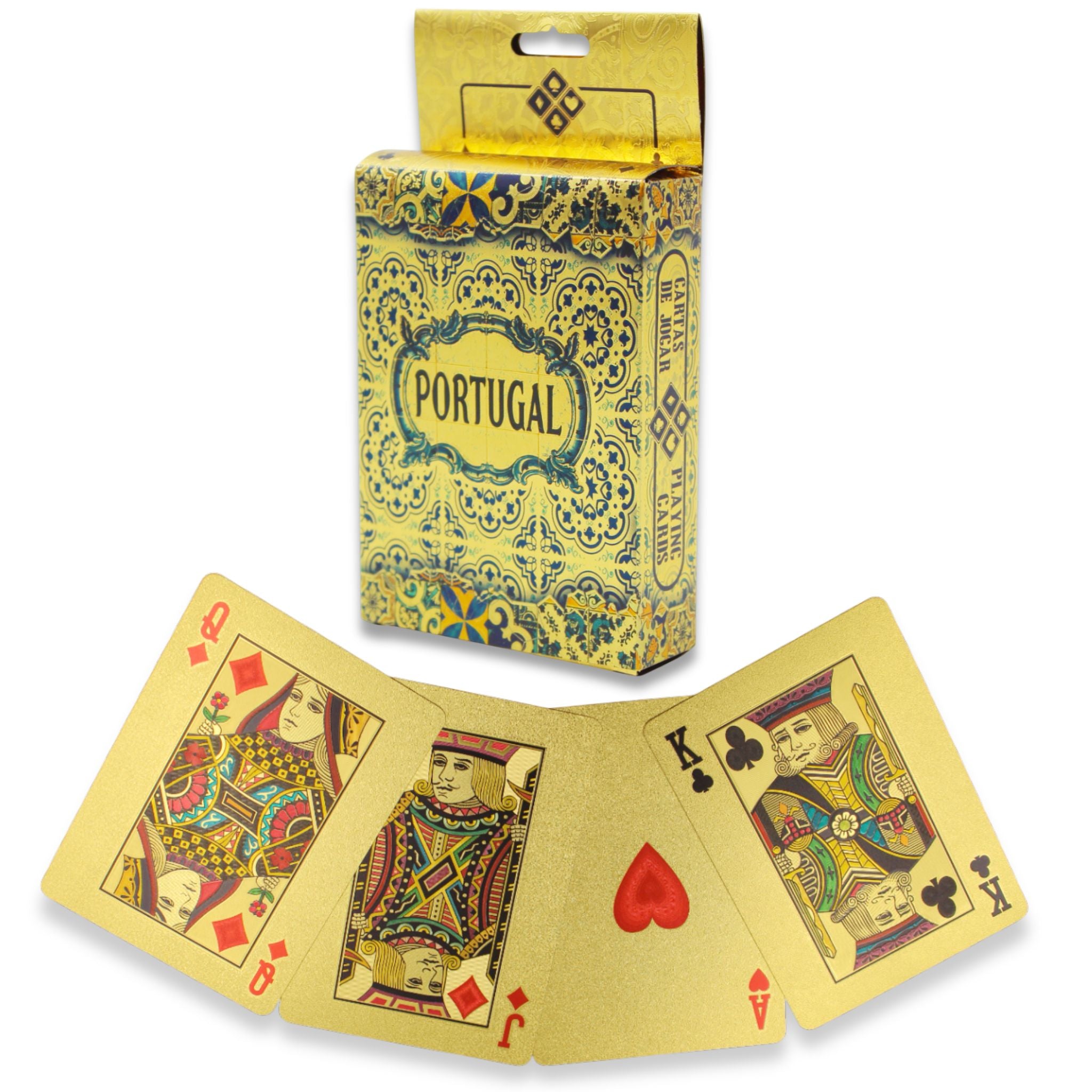 Portugal Golden Plastic Playing Cards with Decorative Azulejo Pattern Box  Design