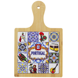 Portugal Icons and Azulejo Design Wood Serving Tray with Handle