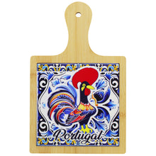 Load image into Gallery viewer, Portuguese Rooster Design Wooden Serving Tray with Ceramic Tile Center
