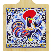 Load image into Gallery viewer, Portuguese Rooster Design Wooden Serving Tray with Ceramic Tile Center
