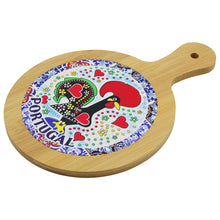 Load image into Gallery viewer, Portuguese Rooster Round Serving Tray with Azulejo Tile Center and Handle
