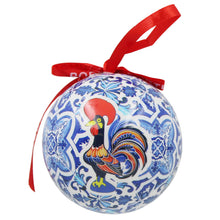 Load image into Gallery viewer, Portugal Christmas Ornament with Blue Azulejo-Style Design and Red Portugal Ribbon
