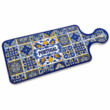 Load image into Gallery viewer, Portuguese Azulejo Ceramic Serving Tray with Handle – Blue Tile Design Decorative Platter
