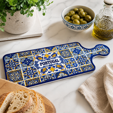 Load image into Gallery viewer, Portuguese Azulejo Ceramic Serving Tray with Handle – Blue Tile Design Decorative Platter
