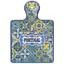 Load image into Gallery viewer, Portuguese Ceramic Serving Tray with Cork Backing, Azulejo Tile Design
