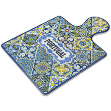 Load image into Gallery viewer, Portuguese Ceramic Serving Tray with Cork Backing, Azulejo Tile Design
