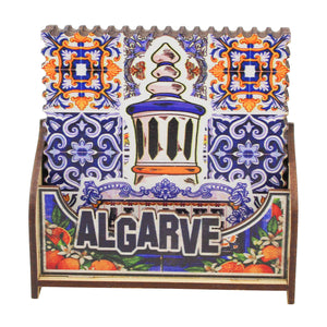 Algarve Themed Azulejo Pattern Wooden Coasters - Set of 6 with Holder