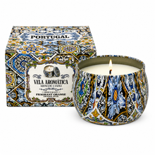 Load image into Gallery viewer, Portugal Orange Scented Candle in Decorative Tin – Traditional Portuguese Tile Design
