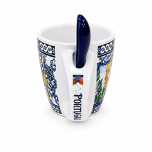 Load image into Gallery viewer, Portuguese Azulejo Espresso Cup with Spoon – Ceramic Coffee Cup, Blue Tile Design, 4 oz
