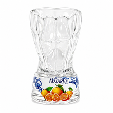 Load image into Gallery viewer, Portugal Algarve Speedo Shot Glass Set of 2 – Curved Glass Design with Citrus Motif &amp; Traditional Blue Tile Pattern

