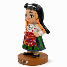 Load image into Gallery viewer, Portuguese Nazare Girl Figurine: Traditional Folk Costume Statue with Headscarf &amp; Dress
