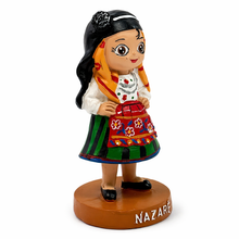 Load image into Gallery viewer, Portuguese Nazare Girl Figurine: Traditional Folk Costume Statue with Headscarf &amp; Dress
