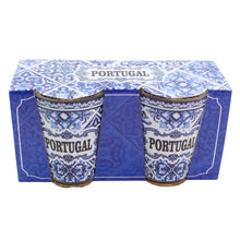 Load image into Gallery viewer, Portuguese Azulejo Shot Glass Set – Blue Tile Design, Set of 2

