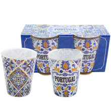 Load image into Gallery viewer, Portuguese Azulejo Shot Glass Set – Blue Yellow Tile Design, Set of 2
