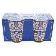 Load image into Gallery viewer, Portuguese Azulejo Shot Glass Set – Blue Yellow Tile Design, Set of 2
