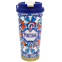 Load image into Gallery viewer, Portugal Azulejo Stainless Steel Double Wall Vacuum Bottle – 20 oz Insulated Travel Bottle with Lid &amp; Carry Loop
