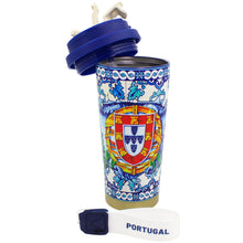 Load image into Gallery viewer, Portugal Azulejo Stainless Steel Double Wall Vacuum Bottle – 20 oz Insulated Travel Bottle with Lid &amp; Carry Loop
