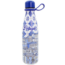 Load image into Gallery viewer, Portuguese Azulejo Stainless Steel Water Bottle – Blue Tile Houses Pattern &amp; Carry Loop
