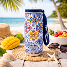 Load image into Gallery viewer, Portuguese Azulejo Tile Stainless Steel Water Bottle with Straw Lid &amp; Carry Strap
