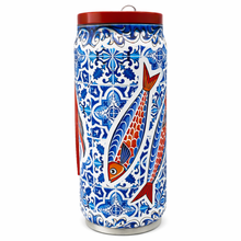 Load image into Gallery viewer, Portuguese Rooster &amp; Sardine Azulejo Tile Stainless Steel Water Bottle with Straw Lid &amp; Carry Strap
