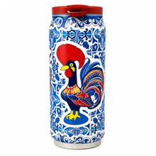Load image into Gallery viewer, Portuguese Rooster &amp; Sardine Azulejo Tile Stainless Steel Water Bottle with Straw Lid &amp; Carry Strap
