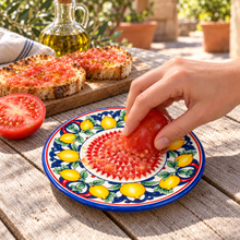 Load image into Gallery viewer, Ceramic Garlic, Ginger &amp; Tomato Grater Plate – Lemon Design, 5"
