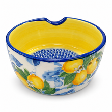 Load image into Gallery viewer, Ceramic Garlic Grater &amp; Herb Stripper Bowl – Lemon &amp; Blue Tile Design
